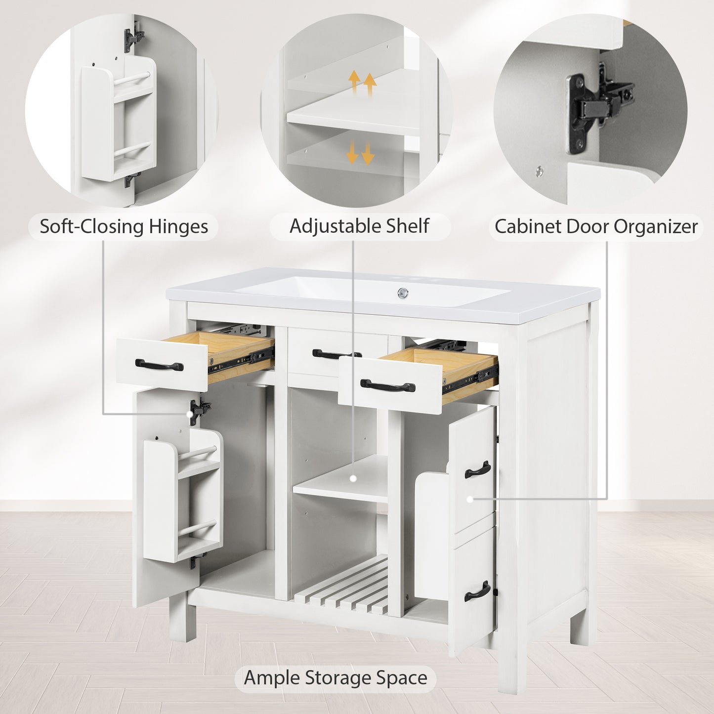 36" Bathroom Vanity with Undermount Sink Freestanding