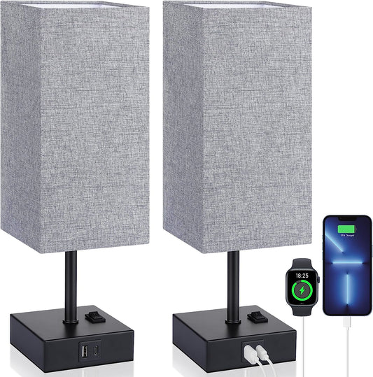 Bedside Table Lamps with USB Charging Ports Set of 2