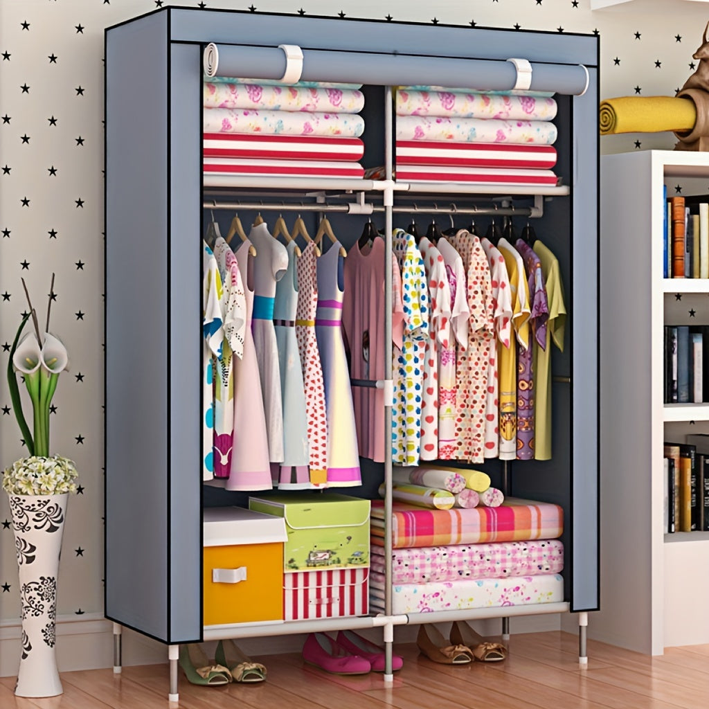 1pc Closet Portable Wardrobe Clothes Storage Organizer With Hanging Rails, Non-Woven Fabric Wardrobe Freestanding Storage Shelves ➡ SO-00015