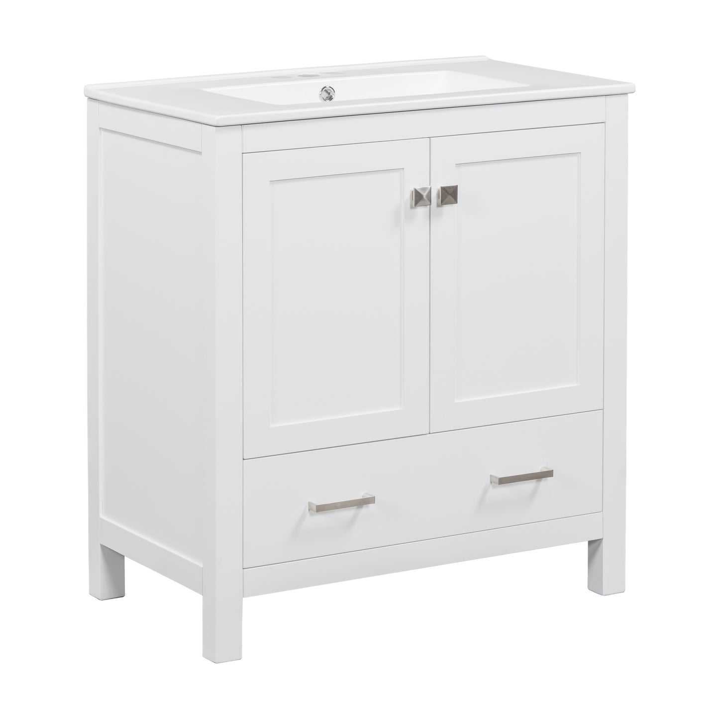 30" White Bathroom Vanity with Single Sink Freestanding Undermount Sink