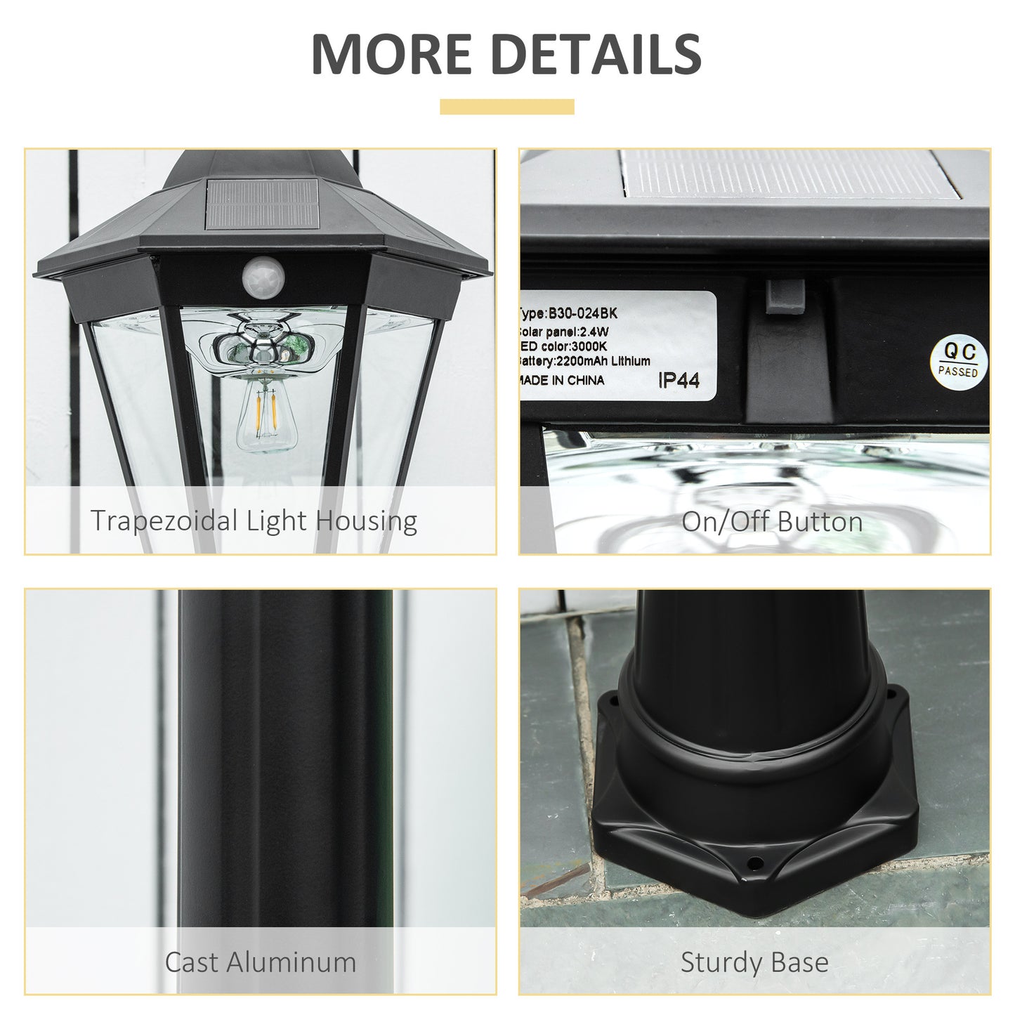 8' Solar Lamp Post Light, Motion Sensor