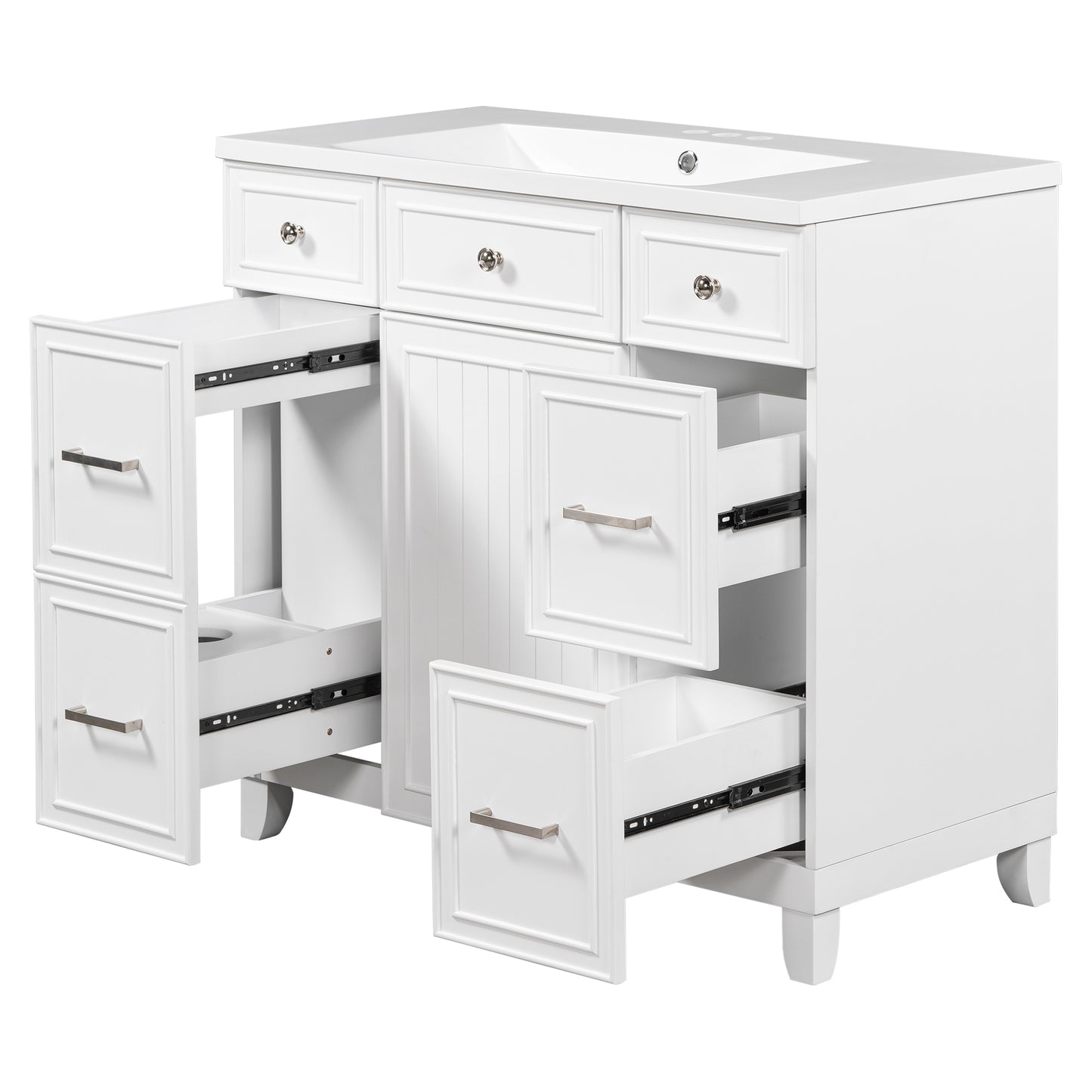 36" White Bathroom Vanity with Sink Top Combo Freestanding