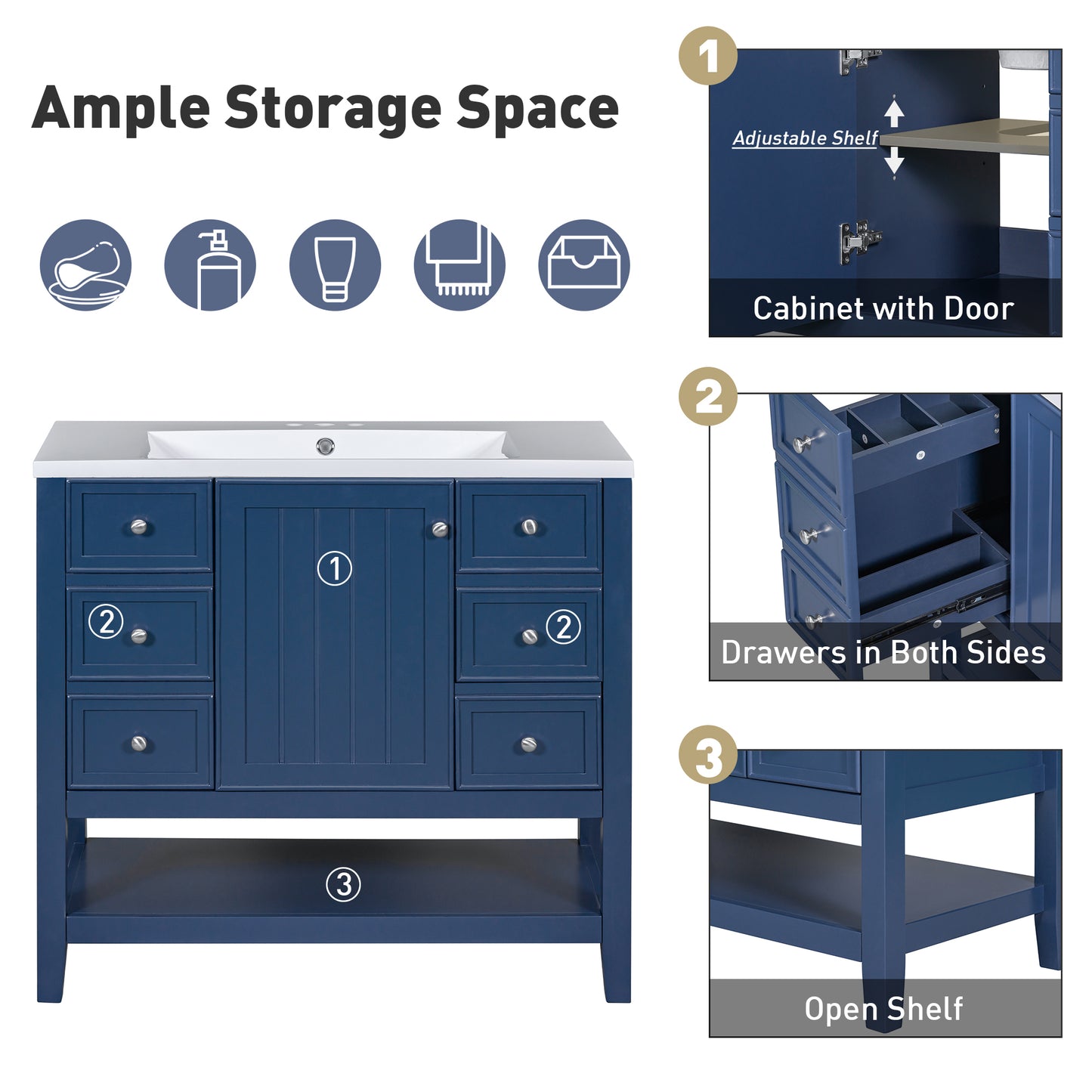 36" Blue Bathroom Vanity with Sink Combo Freestanding