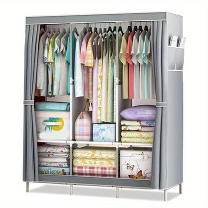 VENETIO 1set 3-column Simple Cloth Wardrobe, Floor Standing Clothes Storage Cabinet, Dustproof Clothes Organizer Cabinet, Reinforced Steel Frame Cloth Wardrobe, Large Capacity Storage Organizer ➡ SO-00012