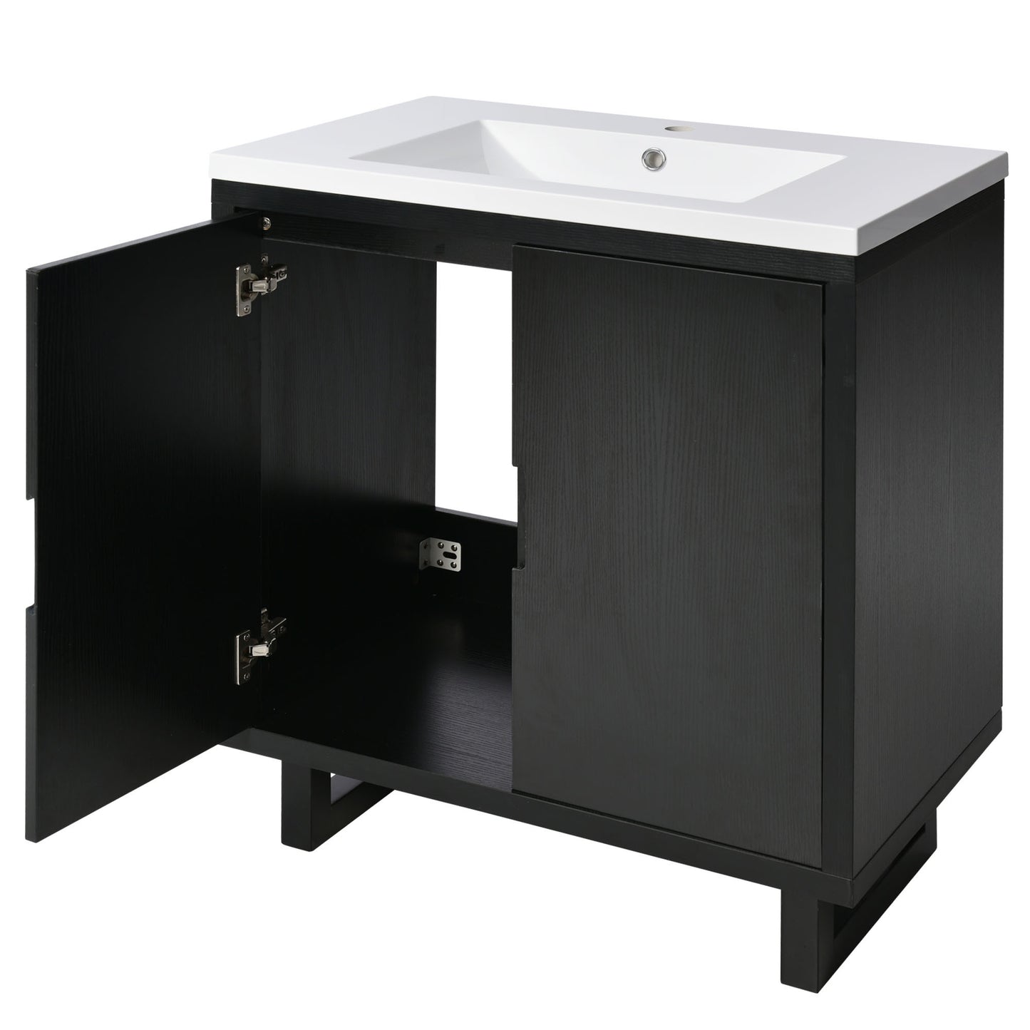 30" White Bathroom Vanity with Single Sink Freestanding Solid Wood Frame