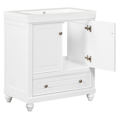 30" White Bathroom Vanity with Sink Freestanding Doors and Drawer