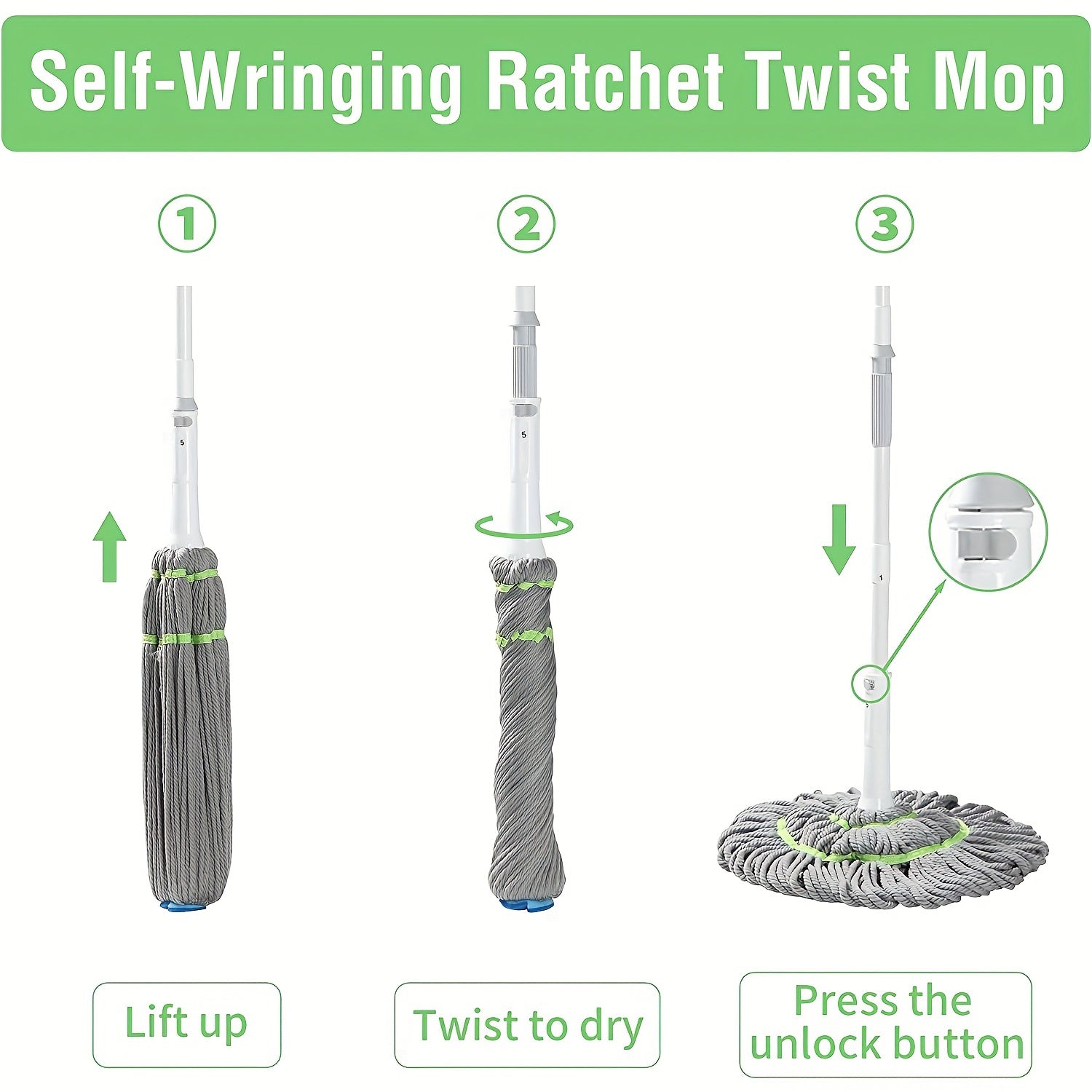 VENETIO TwistEase Self-Wringing Mop, Microfiber Wet Mop with 3 Reusable Heads for Effortless Floor Cleaning ➡ CS-00031
