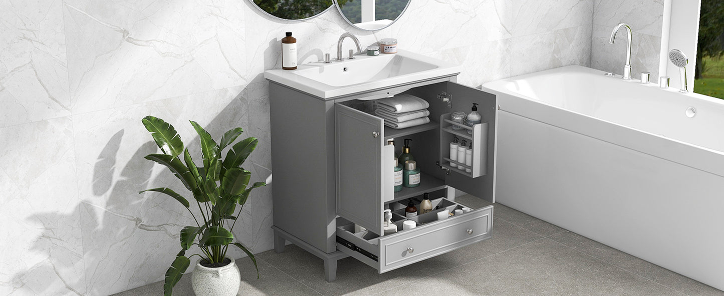 30" Grey Bathroom Vanity with Sink Freestanding Multifunctional Cabinet