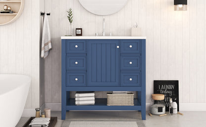 36" Blue Bathroom Vanity with Sink Combo Freestanding