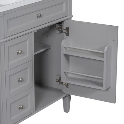 30" Modern Bathroom Vanity with Top Sink Freestanding 2 Drawers and Tip-out Drawer