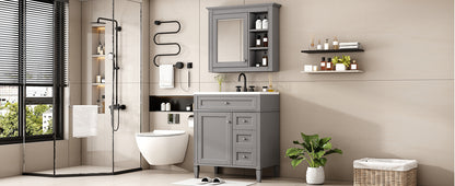 30" Modern Bathroom Vanity with Top Sink Freestanding 2 Drawers and Tip-out Drawer