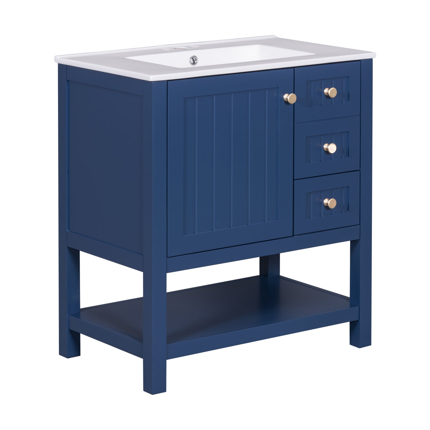 30" Transitional Bathroom Vanity with Ceramic Sink Freestanding