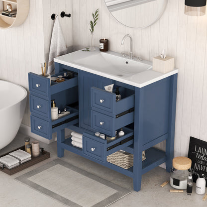 36" Blue Bathroom Vanity with Sink Combo Freestanding