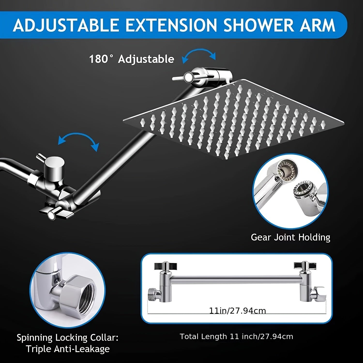 1set Shower Head With Handheld, High Pressure Rain Shower Head With 11 Inch Extension Arm, 5-mode Adjustable Leak Proof Shower Head With Bracket/hose, Height/Angle Adjustable ➡ BF-00003