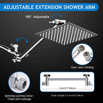 VENETIO 1set Shower Head With Handheld, High Pressure Rain Shower Head With 11 Inch Extension Arm, 5-mode Adjustable Leak Proof Shower Head With Bracket/hose, Height/Angle Adjustable ➡ BF-00003