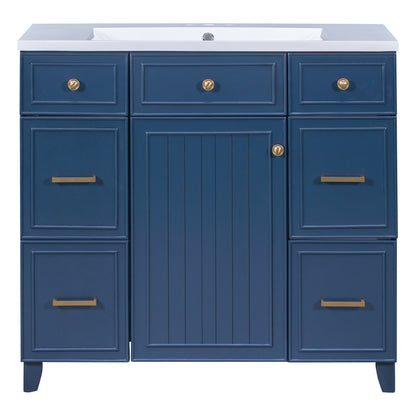 36" Navy Blue Bathroom Vanity with Sink Top Combo Freestanding