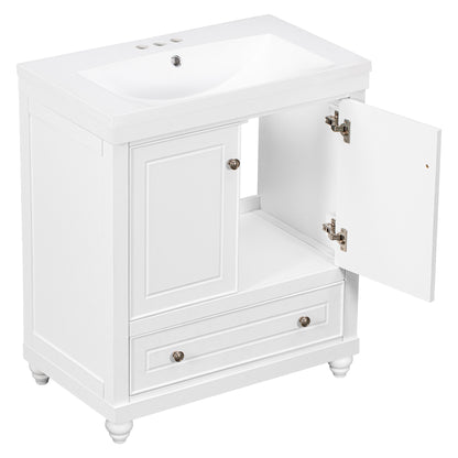 30" White Bathroom Vanity with Sink Freestanding Doors and Drawer