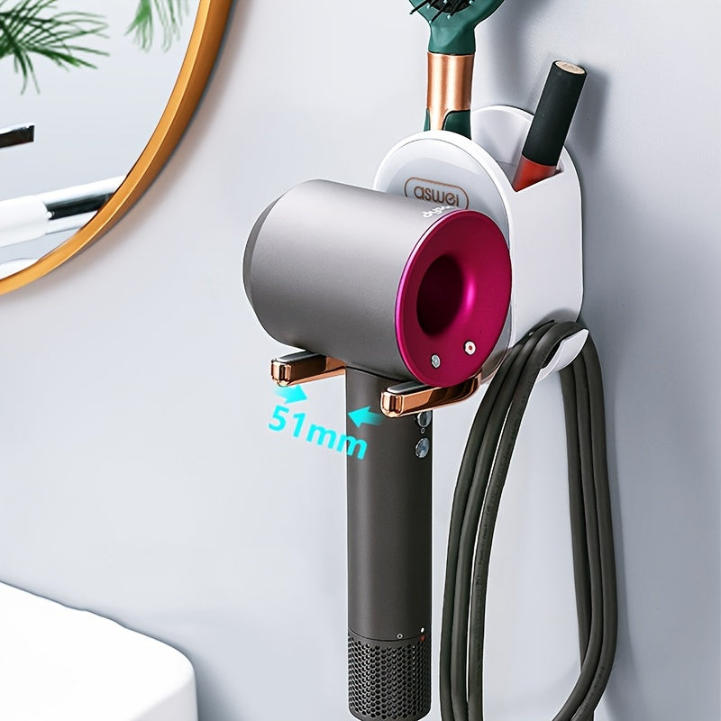 1pc Hair Dryer Shelf: Electric Blow Dryer Storage Rack with No Punch, Traceless Nail-Free Installation for Bathroom Toilet ➡ SO-00034
