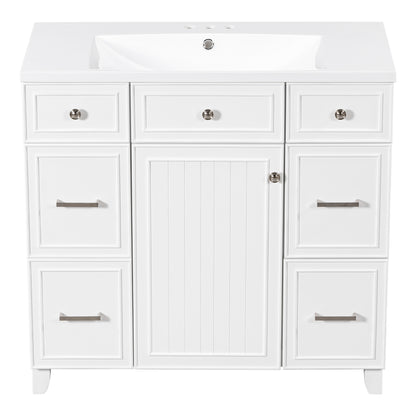 36" White Bathroom Vanity with Sink Top Combo Freestanding