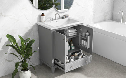 30" Grey Bathroom Vanity with Sink Freestanding Multifunctional Cabinet