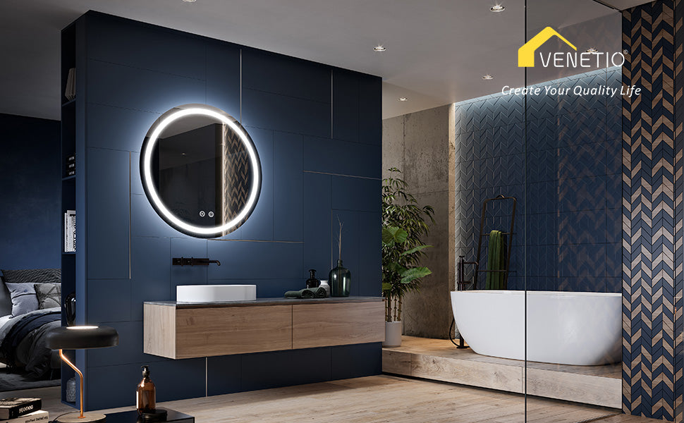 VENETIO 28'' 32'' Round LED Bathroom Vanity Mirror for Wall, Available in Canada