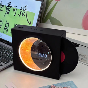 VENETIO Retro CD Design Desktop Digital Clock Half Moon Starry Atmosphere Night Light Bluetooth Speaker, Vintage Vinyl Record Player ➡ OP-00003