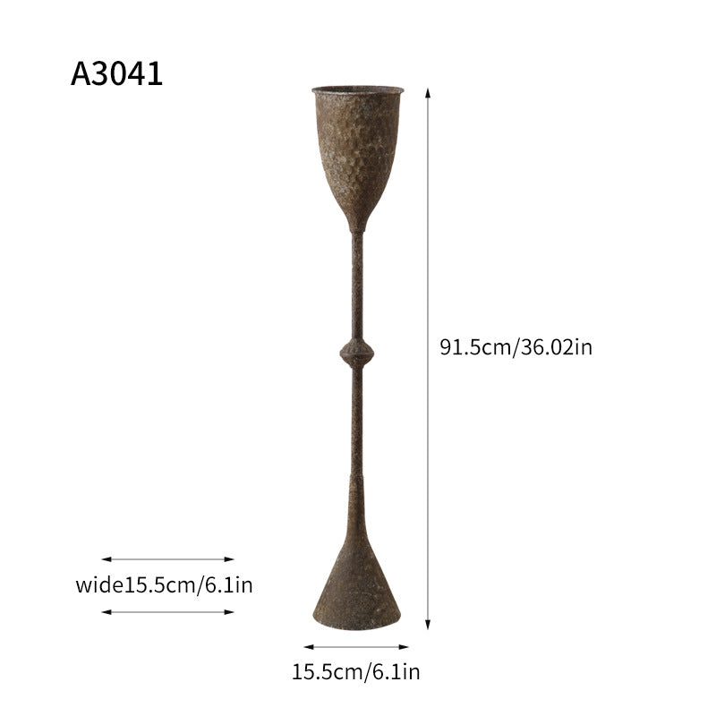 Antique Iron Floor Vase – Rustic Farmhouse Decor