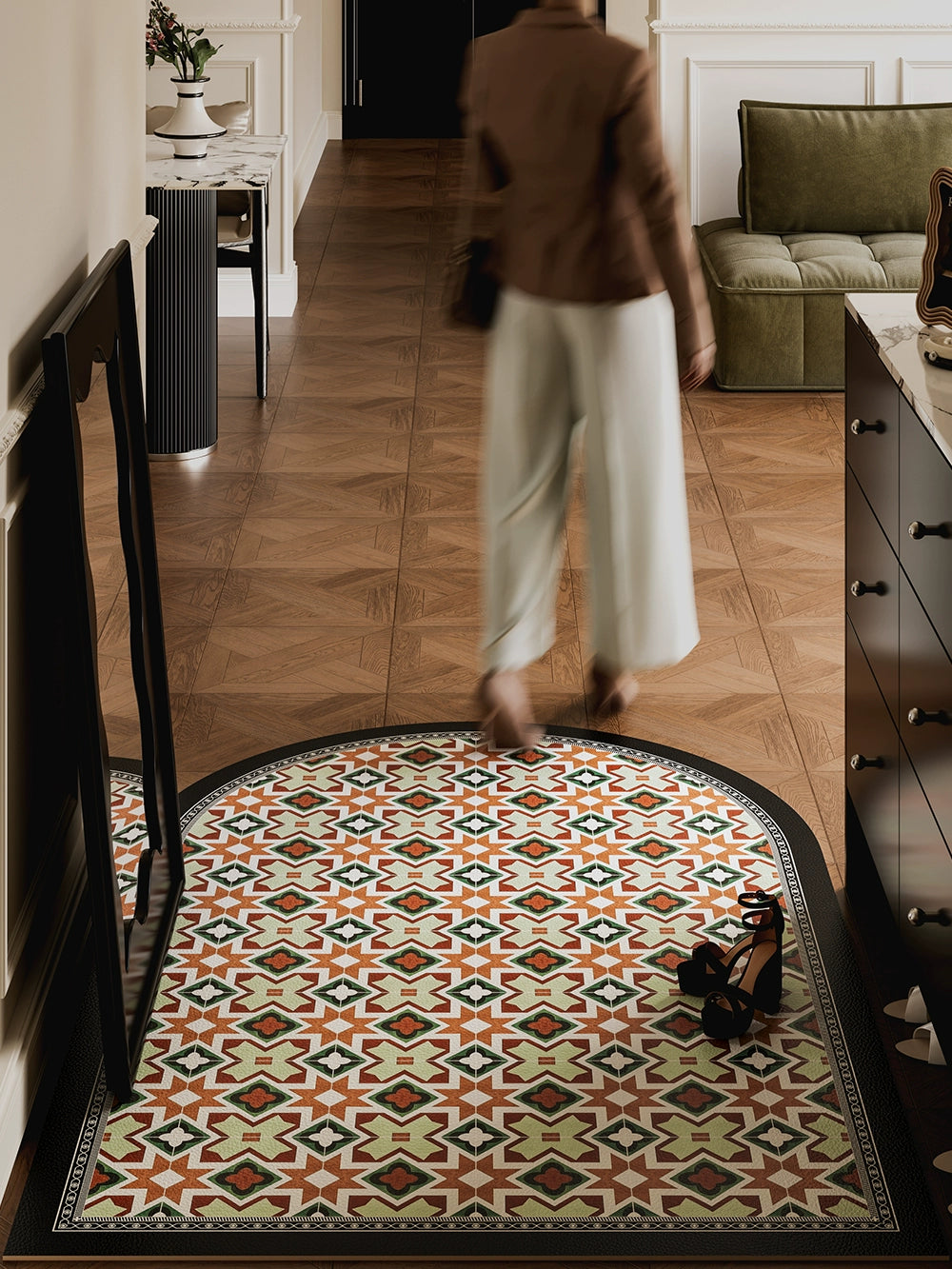 Selena French Retro Leather Doormat - Non-Slip Washable Dirt-Resistant Entryway Rug Antique Floor Mat Decor