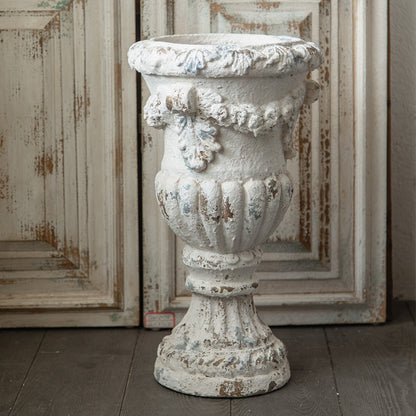 Antique White Floral Planter – Photo Prop Bohemian