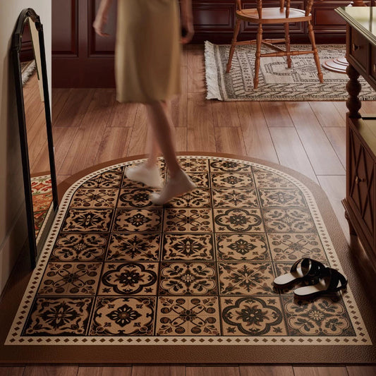 Sugar Fairy Brown Marble Vintage Leather Doormat – Non-Slip Wash-Free Entryway Rug, Retro Anti-Skid Floor Mat for Hallway & Front Door