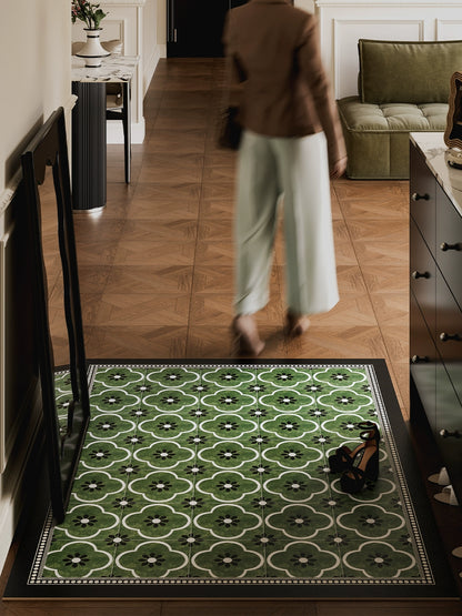 Selena French Retro Leather Doormat - Non-Slip Washable Dirt-Resistant Entryway Rug Antique Floor Mat Decor