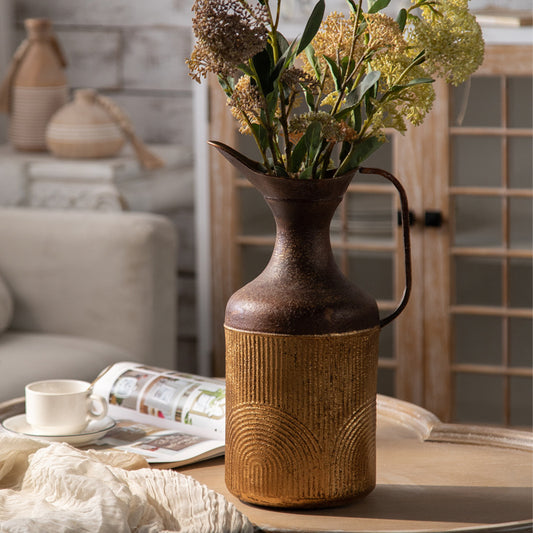 Retro Metal Vase - Rustic Housewarming Gift for Women, Desktop Flower Arrangement, Farmhouse Home Decor