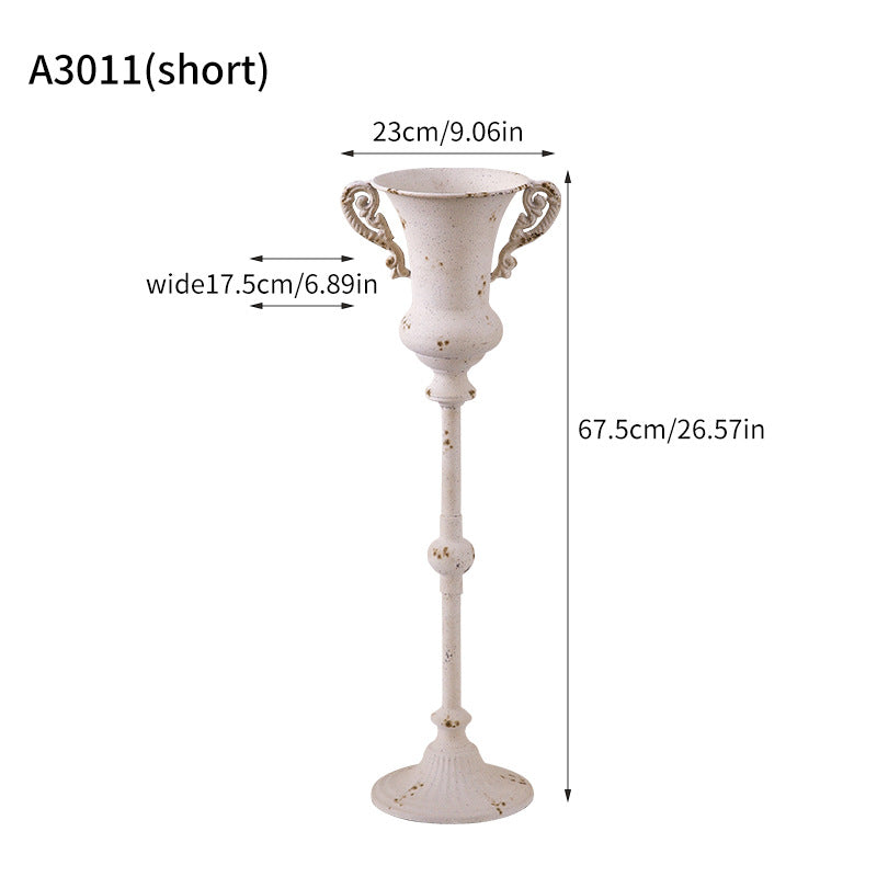 Antique Metal Pedestal Planter – Rustic Elegant Decor