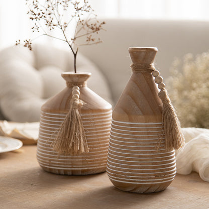 Hand-Carved Wabi-Sabi Vase Set – Solid Wood Organic Vessels (4 Styles) ✦ Unique Zen Teahouse Decor