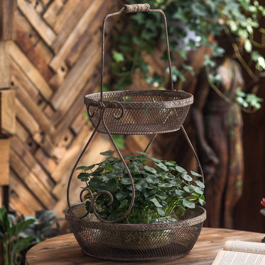 Vintage Rustic Iron Tiered Plant Basket – Farmhouse Decor