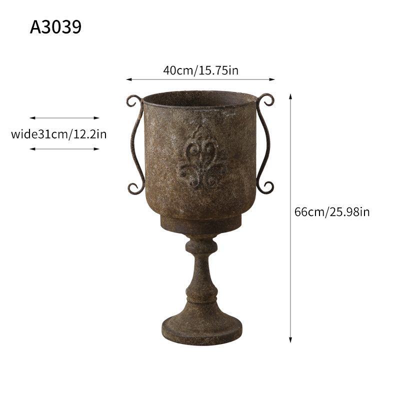 Antique Iron Floor Vase – Rustic Farmhouse Decor