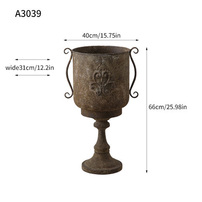 Antique Iron Floor Vase – Rustic Farmhouse Decor