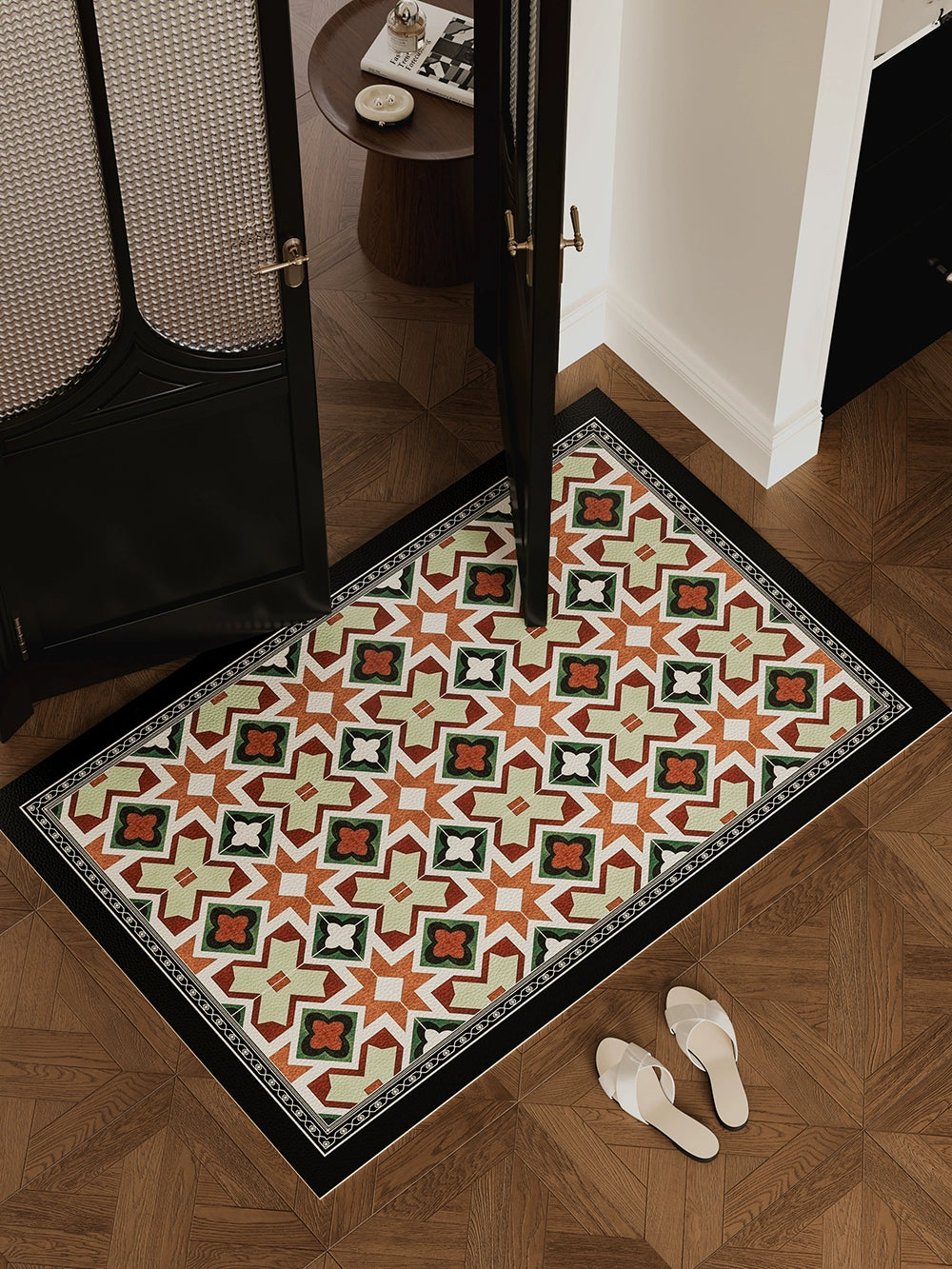 Selena French Retro Leather Doormat - Non-Slip Washable Dirt-Resistant Entryway Rug Antique Floor Mat Decor