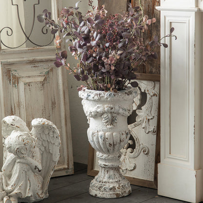 Antique White Floral Planter – Photo Prop Bohemian