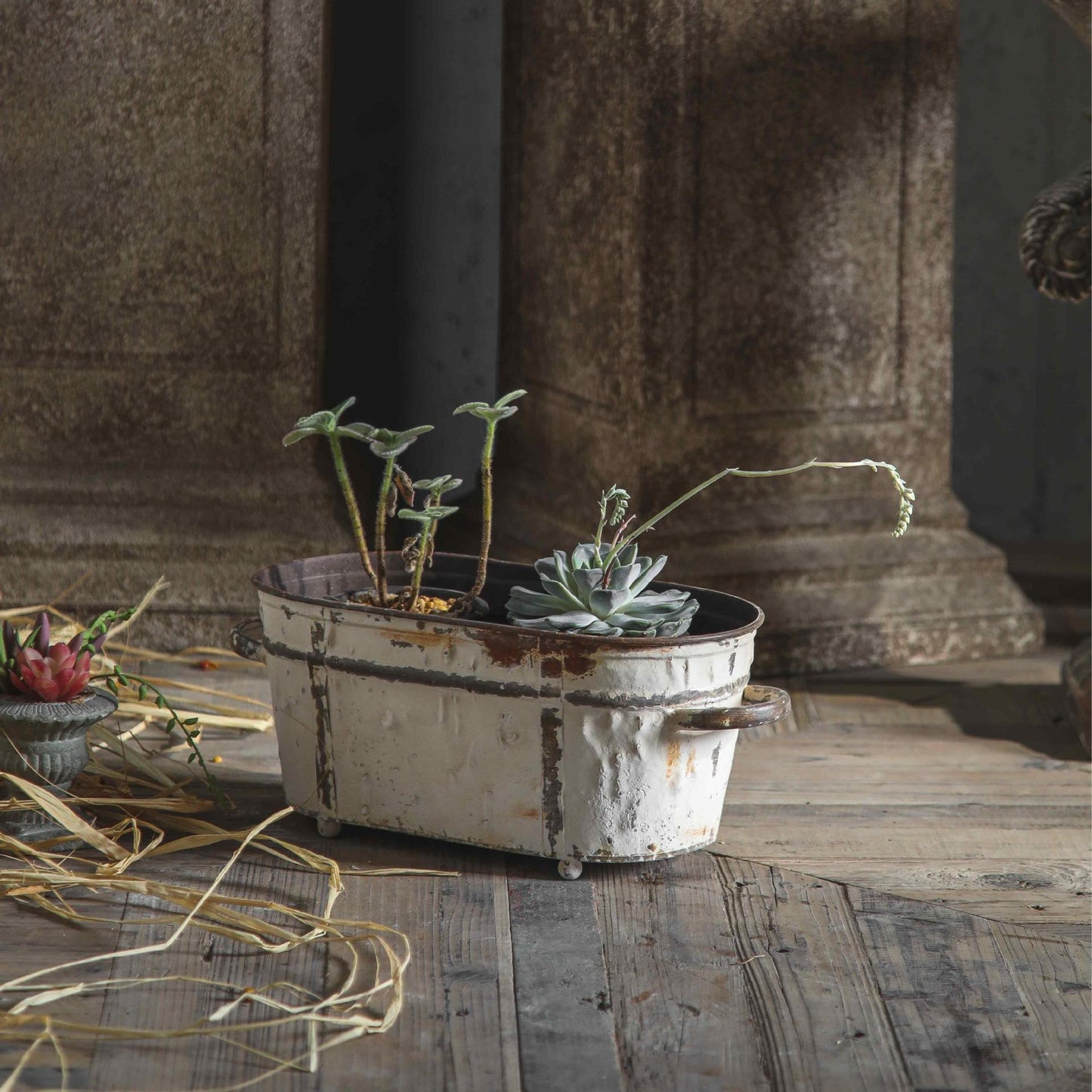 Rustic White Iron Flower Pots - Japanese Wabi-Sabi Style
