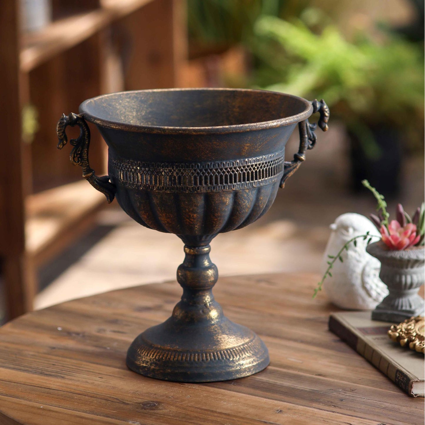 Antique Gold Rust Metal Vase – Farmhouse Table Centerpiece