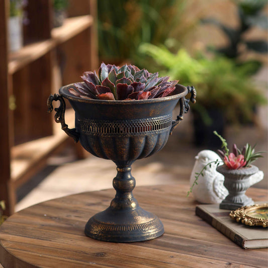 Antique Gold Rust Metal Vase – Farmhouse Table Centerpiece