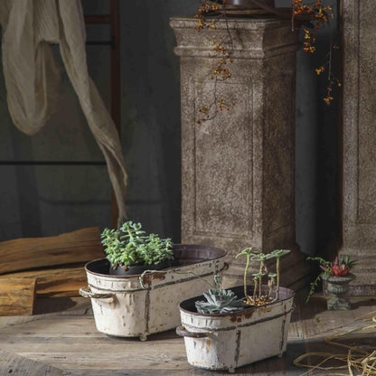 Rustic White Iron Flower Pots - Japanese Wabi-Sabi Style