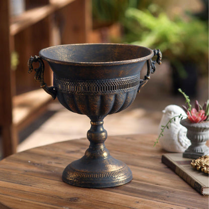 Antique Gold Rust Metal Vase – Farmhouse Table Centerpiece