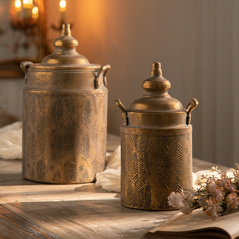 Antiqued Gold Iron Vase – Distressed Metal Centerpiece ✦ Rustic Glam Decor