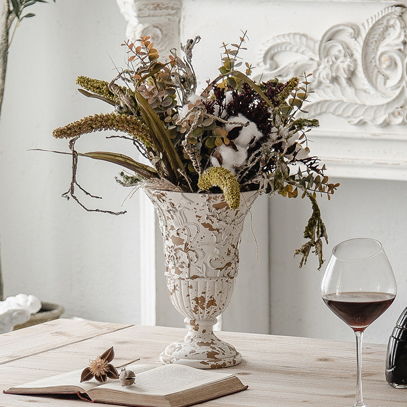French Vintage Vase – Distressed White Baroque Flower Urn ✦ Palace Chic Decor