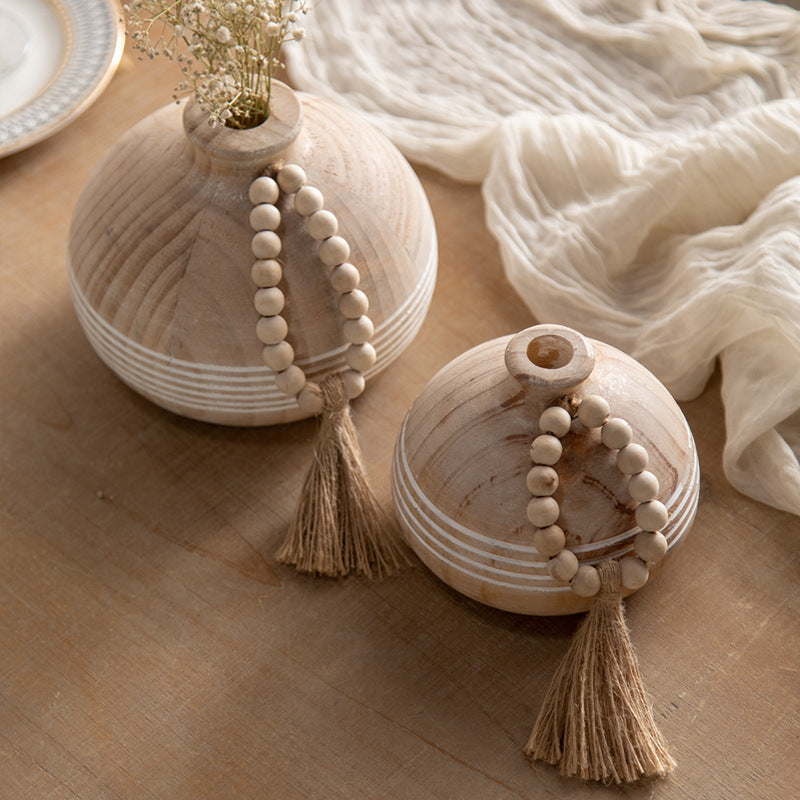 Hand-Carved Wabi-Sabi Vase Set – Solid Wood Organic Vessels (4 Styles) ✦ Unique Zen Teahouse Decor