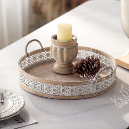 Japanese Farmhouse Storage Baskets Set of 3 – White Washed Rattan & Distressed Wooden Trays (Full Set)