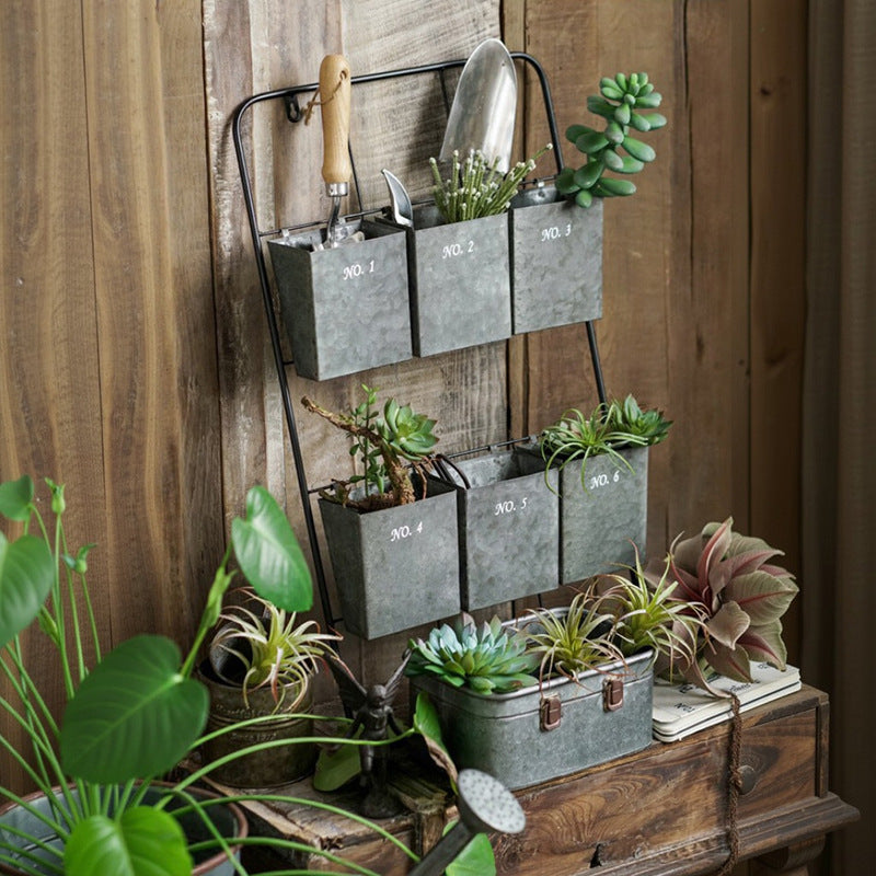 Rustic Galvanized Succulent Shelf – Vintage Farmhouse Planter Shelf
