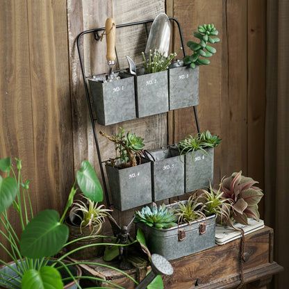 Rustic Galvanized Succulent Shelf – Vintage Farmhouse Planter Shelf
